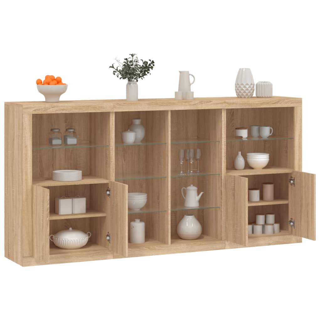 Skjenk med LED-lys sonoma eik 202x37x100 cm