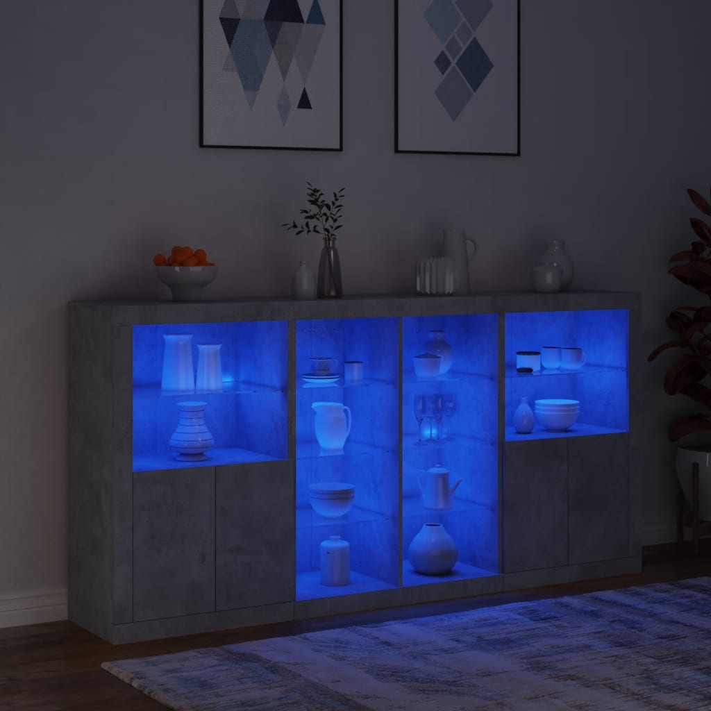 Skjenk med LED-lys betonggrå 202x37x100 cm