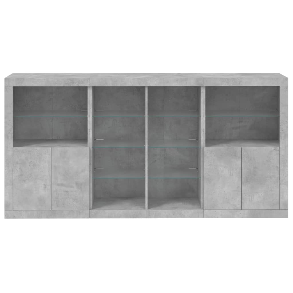 Skjenk med LED-lys betonggrå 202x37x100 cm