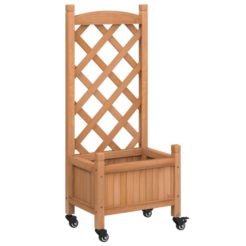 Plantekasse med espalier og hjul brun heltre gran