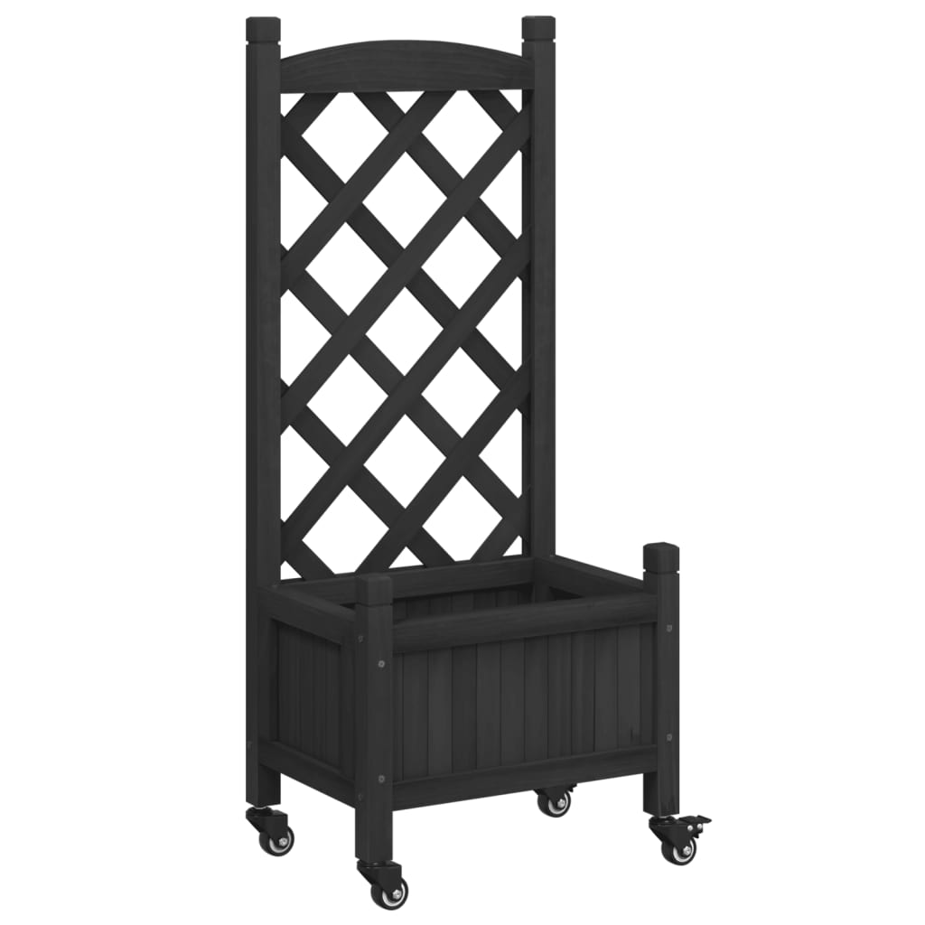 Plantekasse med espalier og hjul svart heltre gran