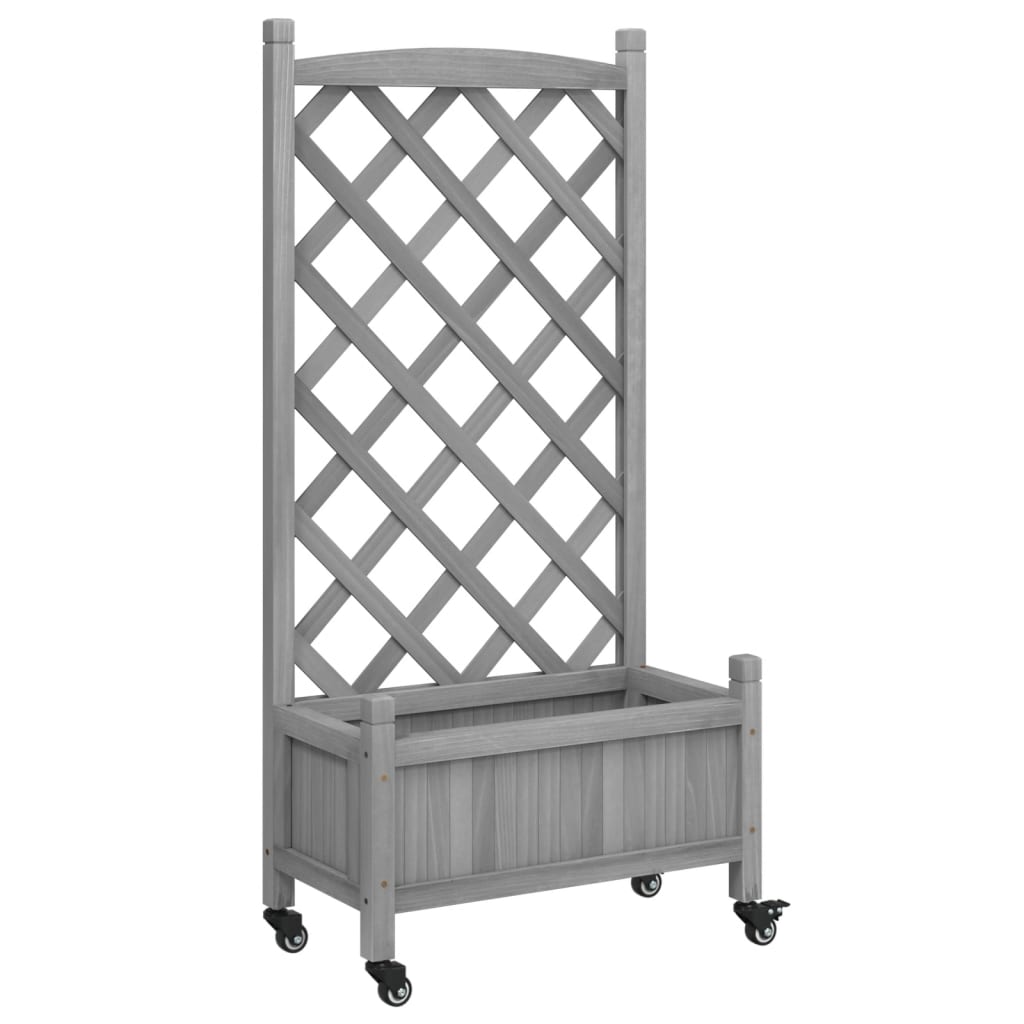 Plantekasse med espalier og hjul grå heltre gran