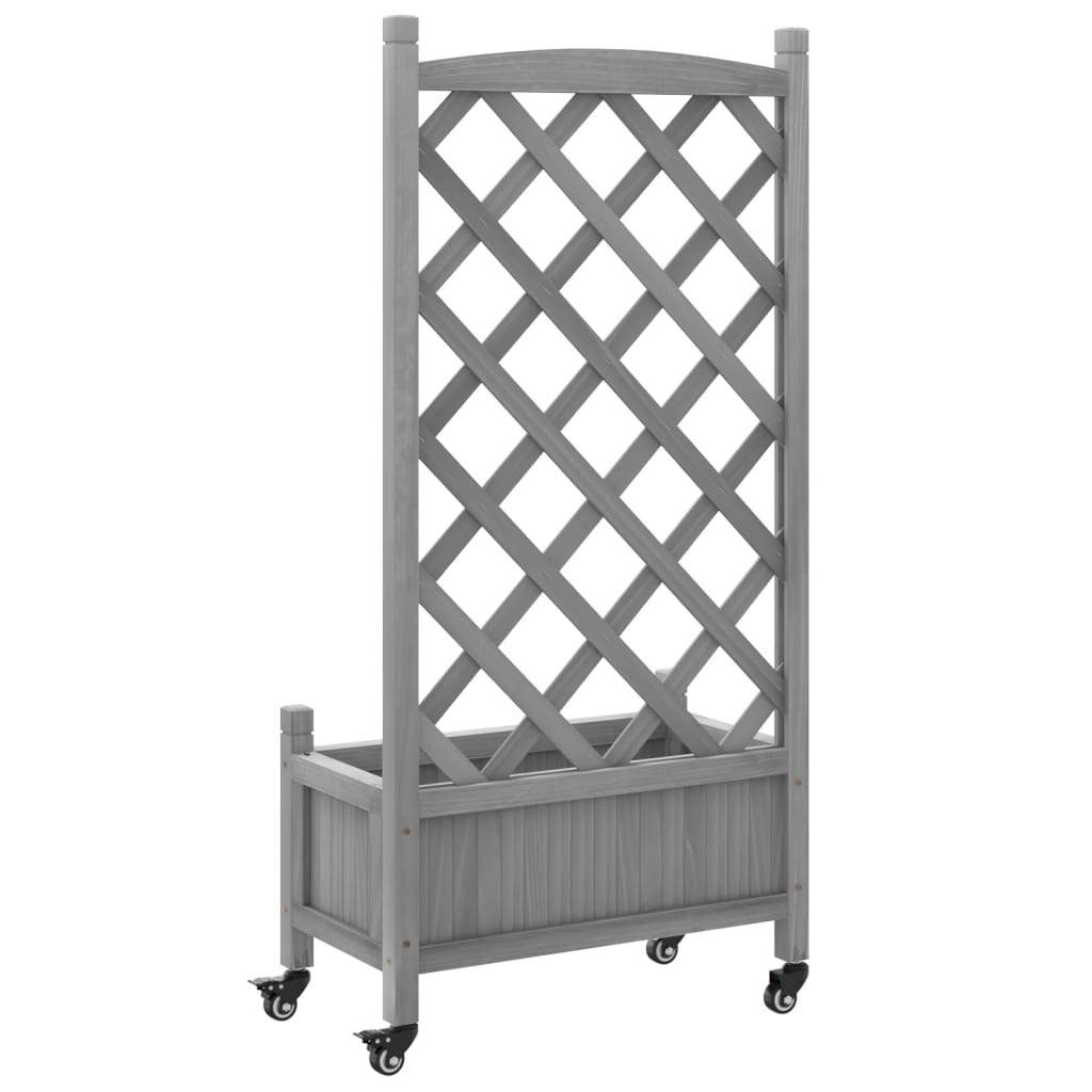 Plantekasse med espalier og hjul grå heltre gran