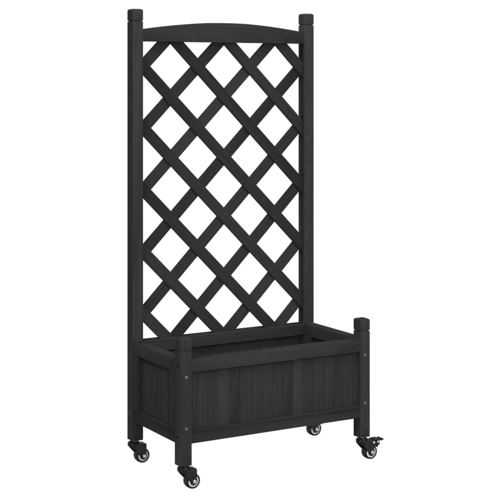 Plantekasse med espalier og hjul svart heltre gran