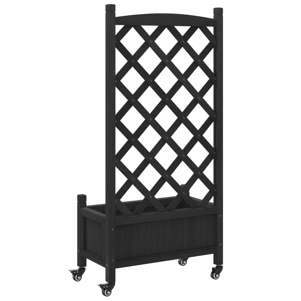 Plantekasse med espalier og hjul svart heltre gran