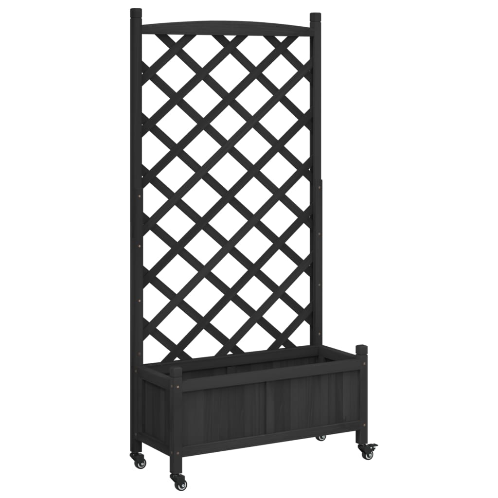 Plantekasse med espalier og hjul svart heltre gran
