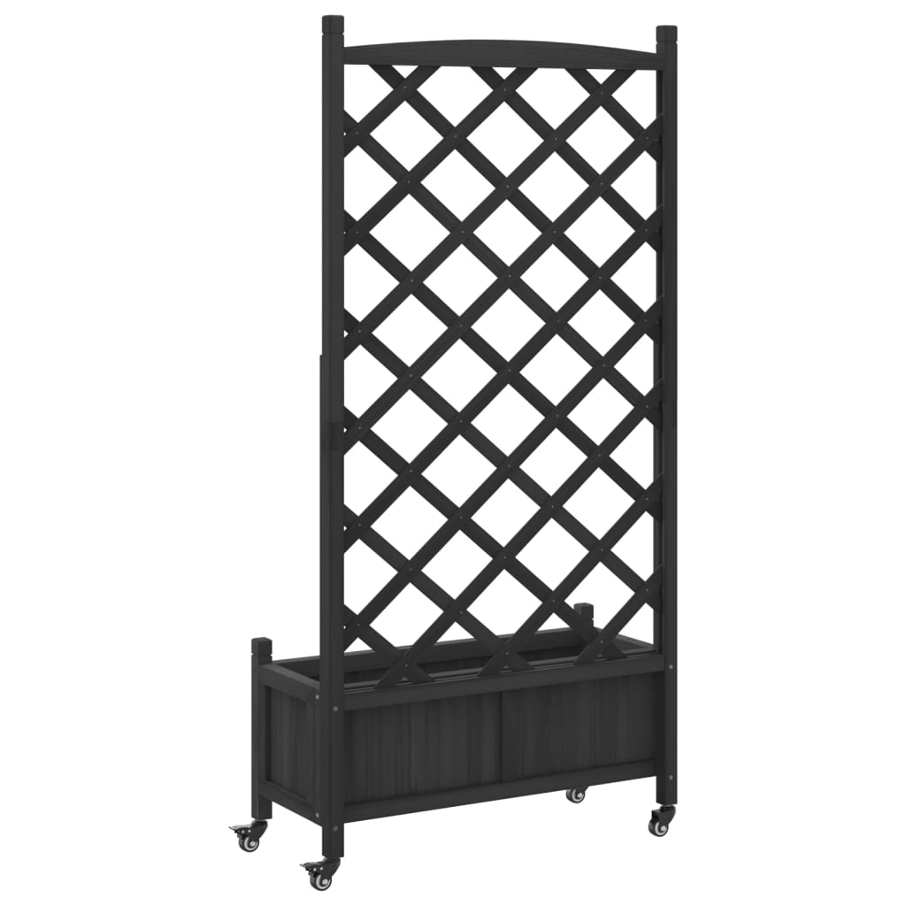 Plantekasse med espalier og hjul svart heltre gran