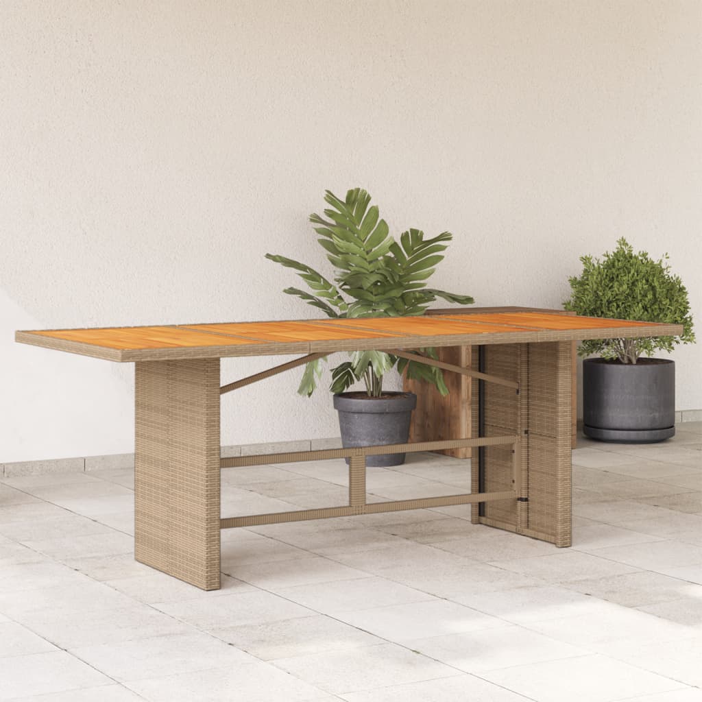Hagebord med topp i akasietre beige 190x80x74 cm polyrotting vidaXL