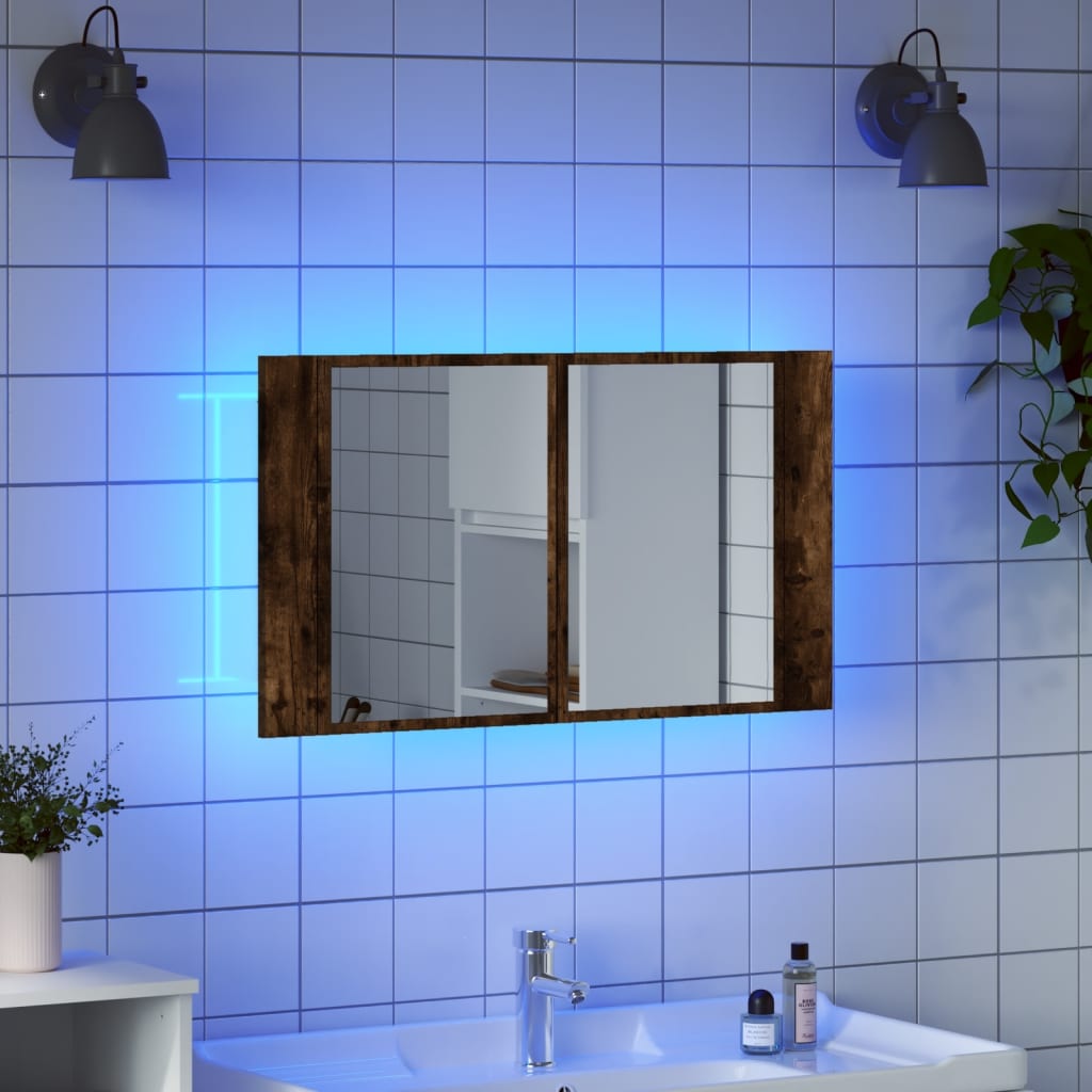 LED-speilskap røkt eik 80x12x45 cm akryl