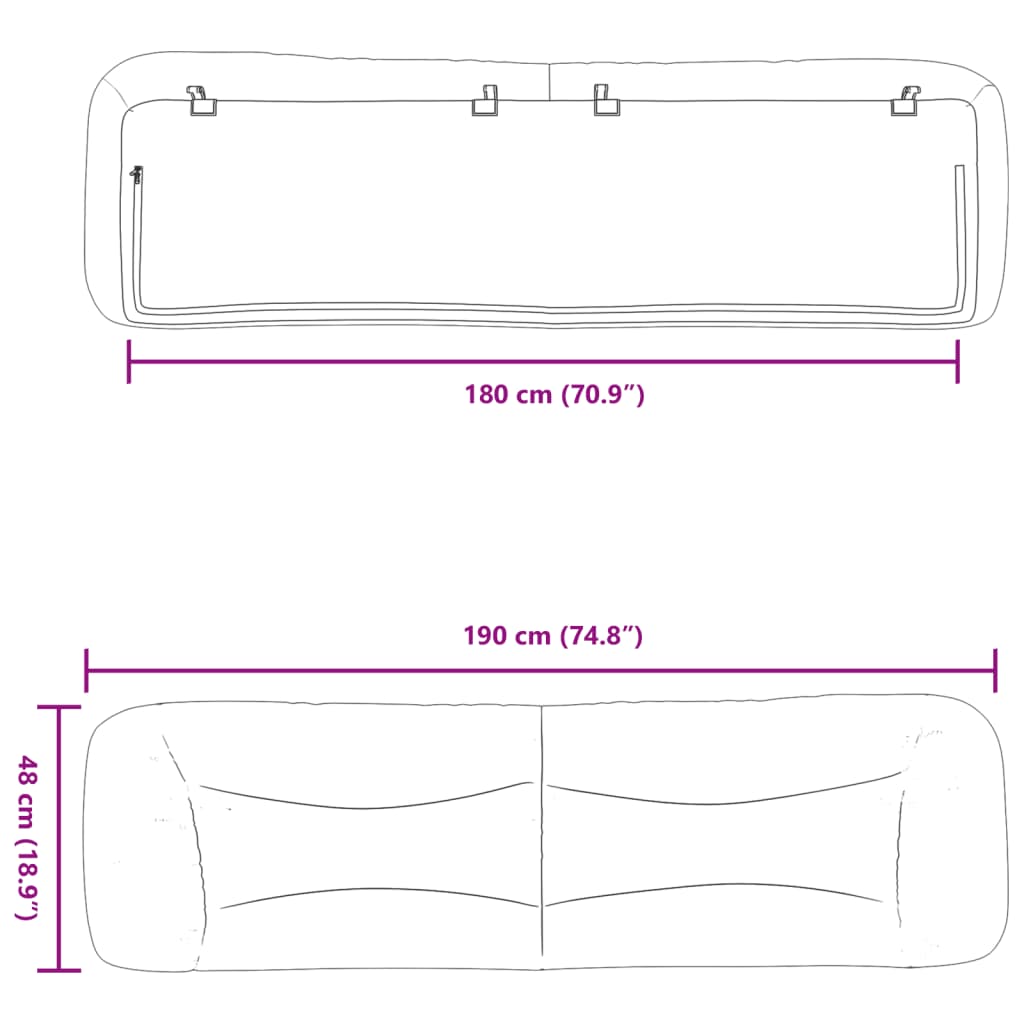 Pute for hodegavl svart 180 cm kunstlær