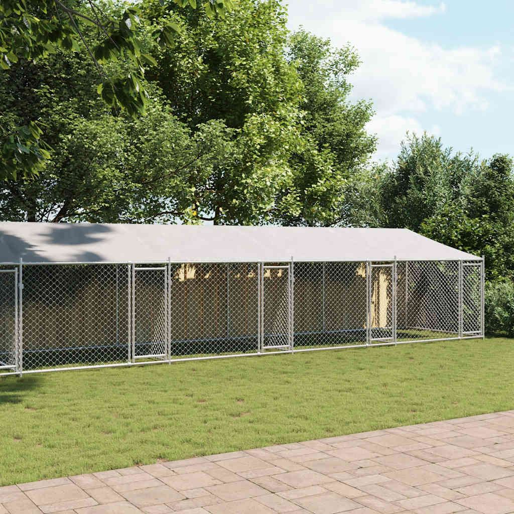 Hundebur med tak og dør grå 10x2x2 m galvanisert stål