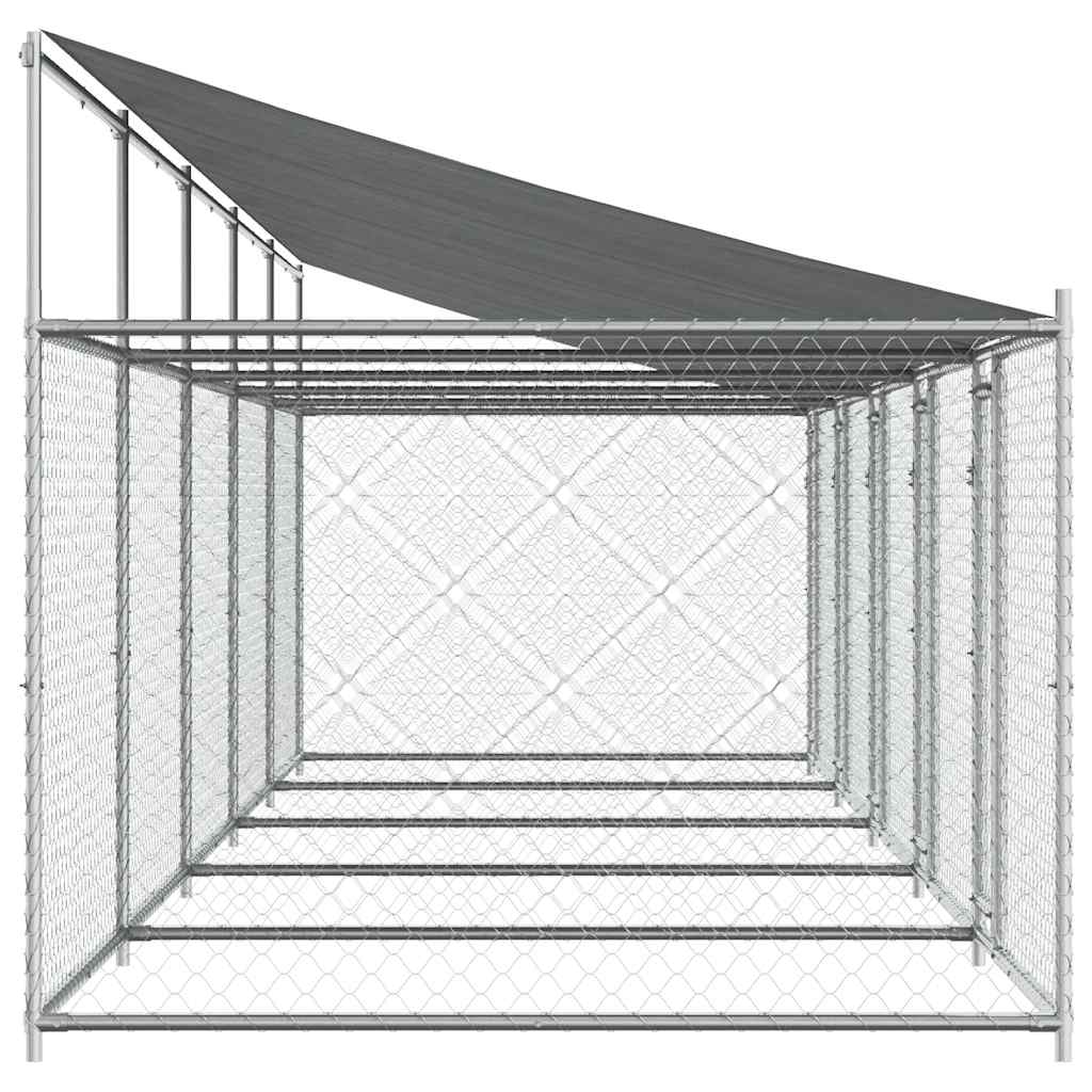Hundebur med tak og dør grå 10x2x2 m galvanisert stål