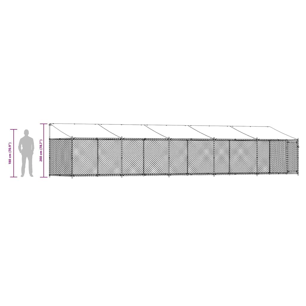 Hundebur med tak og dør grå 10x2x2 m galvanisert stål
