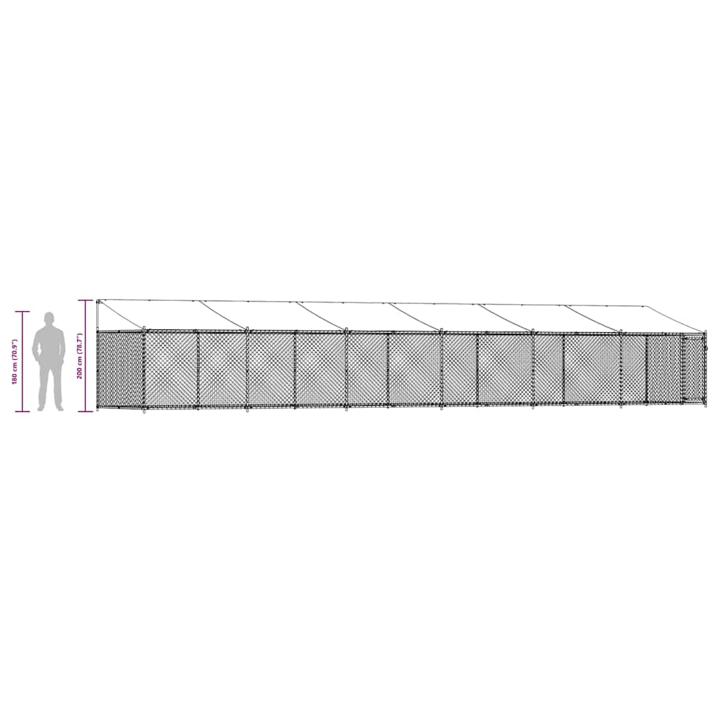 Hundebur med tak og dør grå 12x2x2 m galvanisert stål