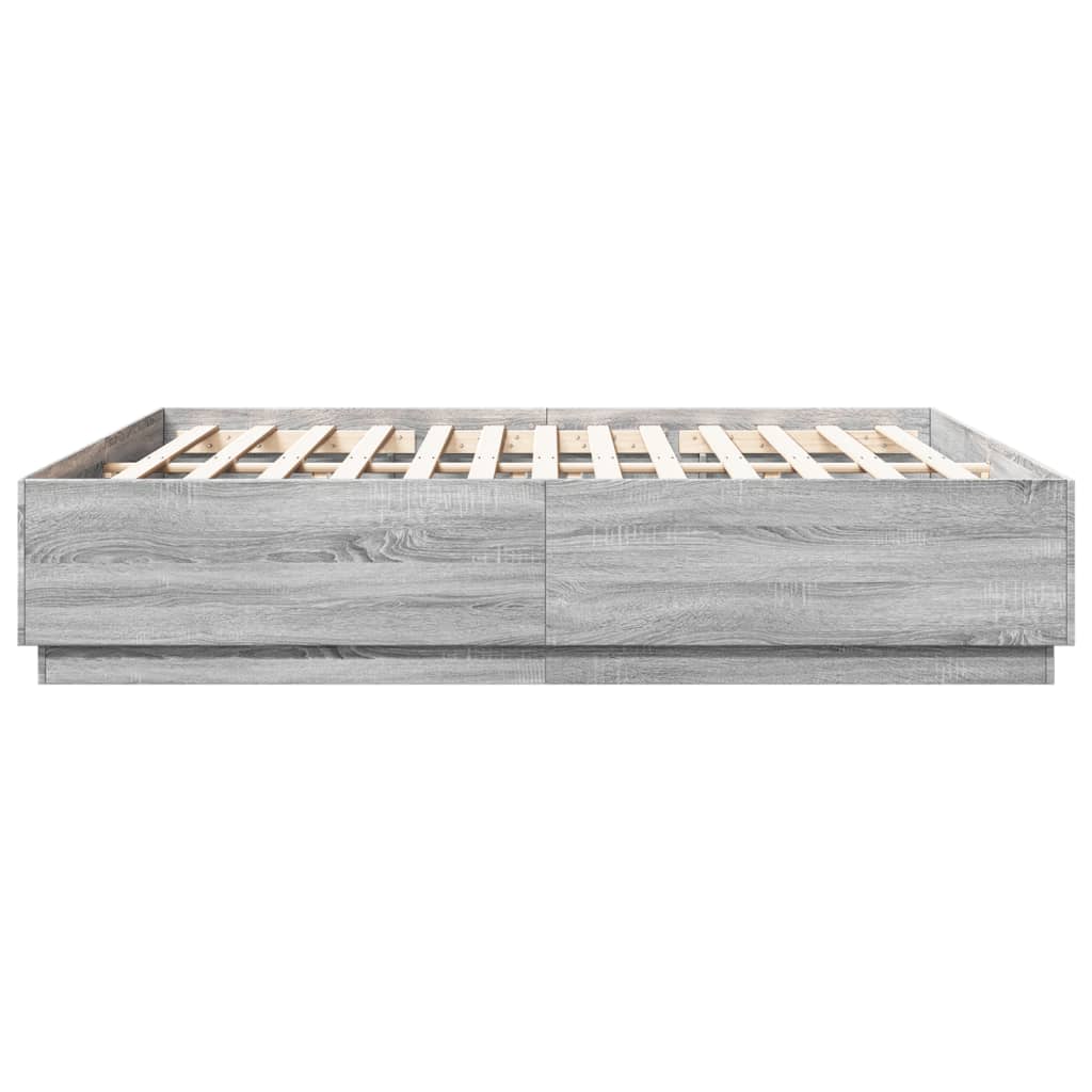Sengeramme med LED-lys grå sonoma 200x200 cm konstruert tre