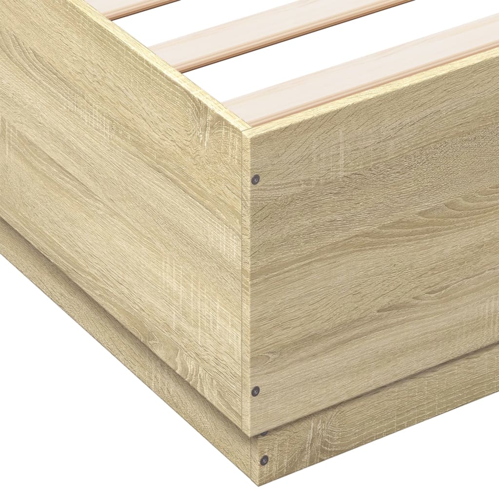 Sengeramme med LED-lys sonoma eik 160x200 cm konstruert tre