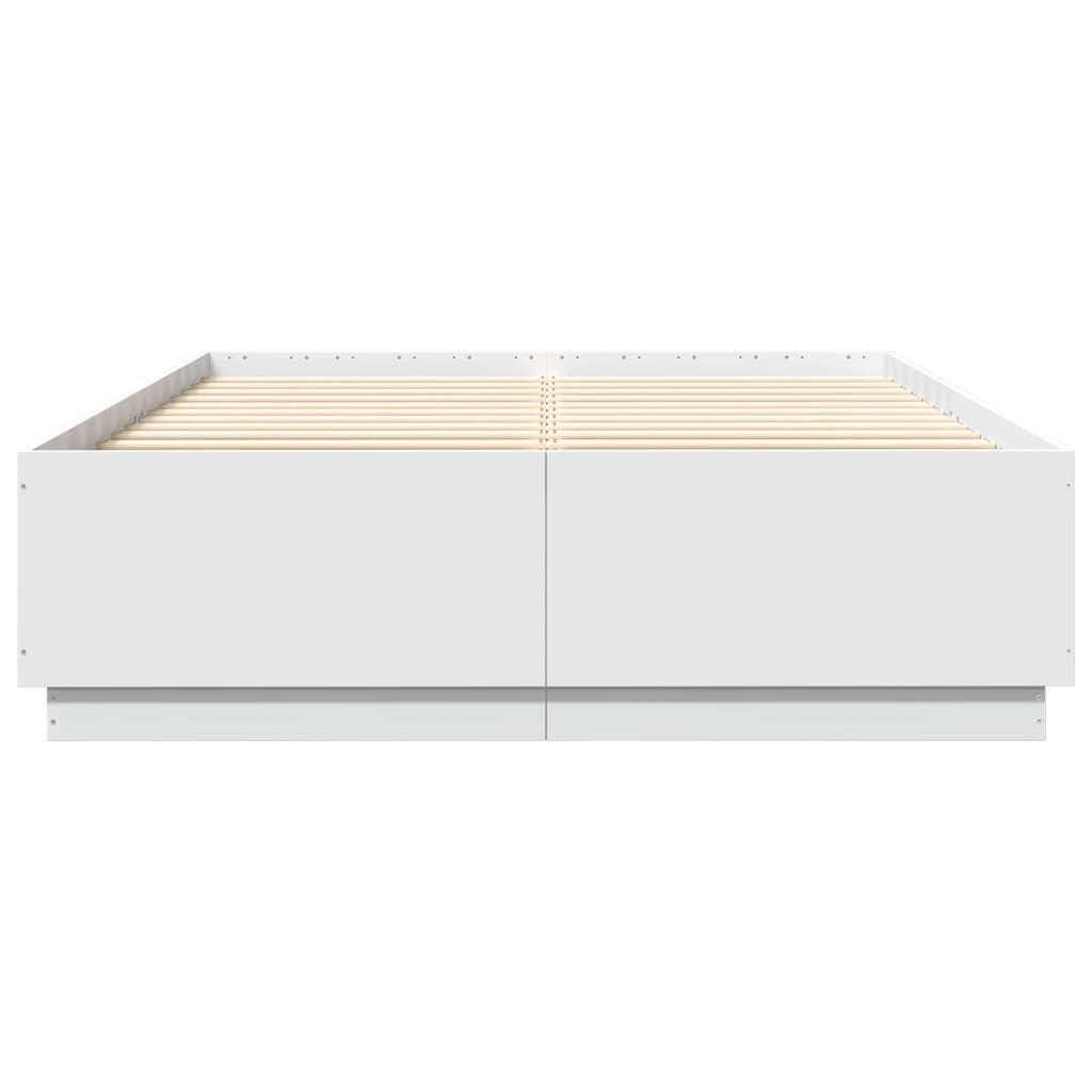 Sengeramme med LED-lys hvit 150x200 cm konstruert tre