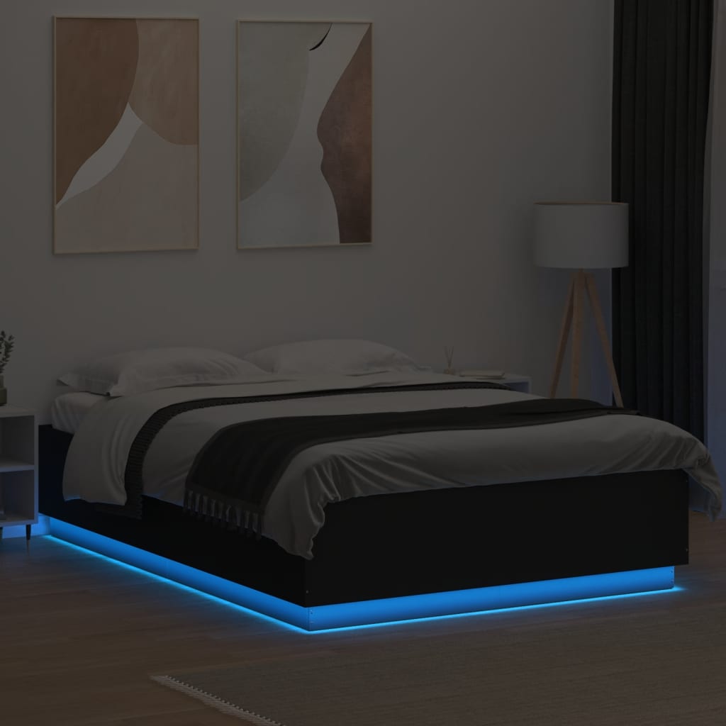 Sengeramme med LED uten Madrass Sort 150x200 cm