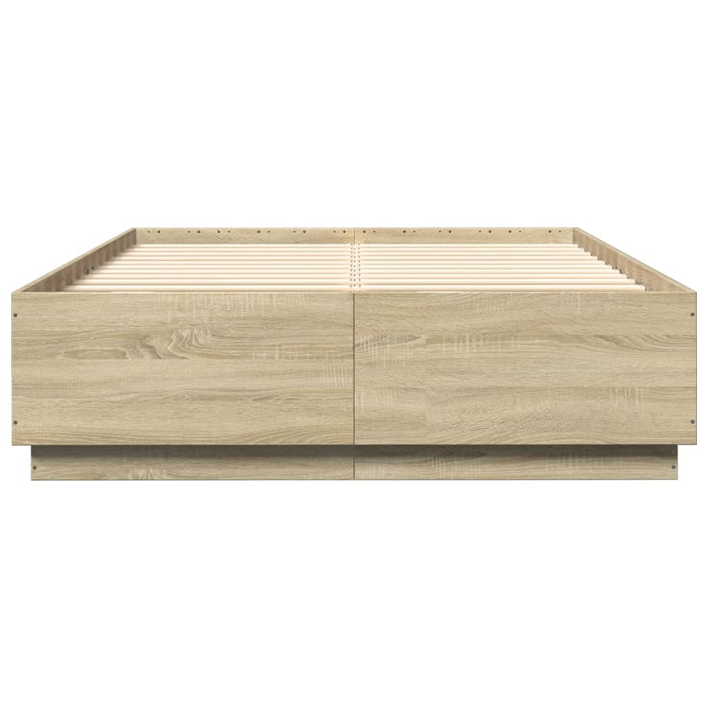 Sengeramme med LED-lys sonoma eik 150x200 cm konstruert tre