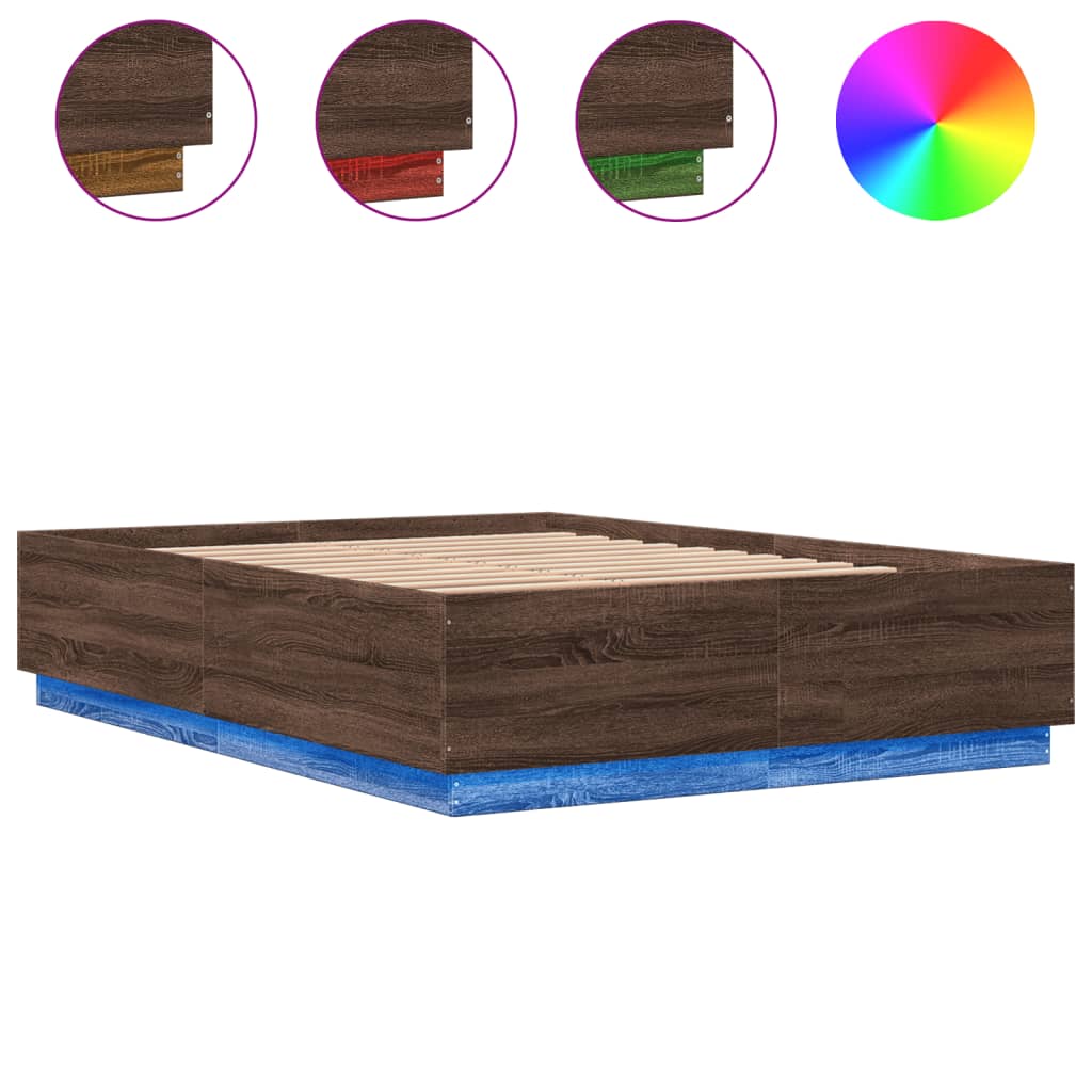 Sengeramme med LED-lys sonoma eik 150x200 cm konstruert tre