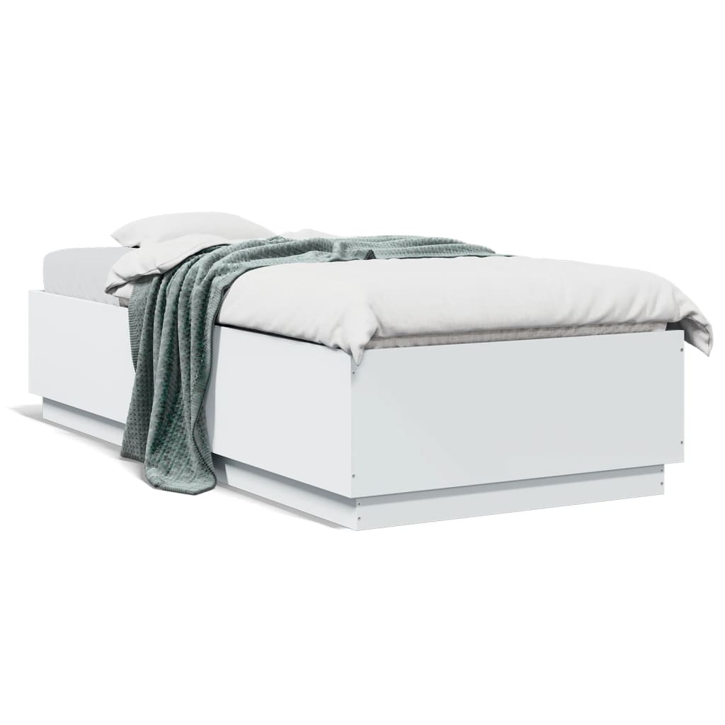 Sengeramme med LED-lys hvit 100x200 cm konstruert tre