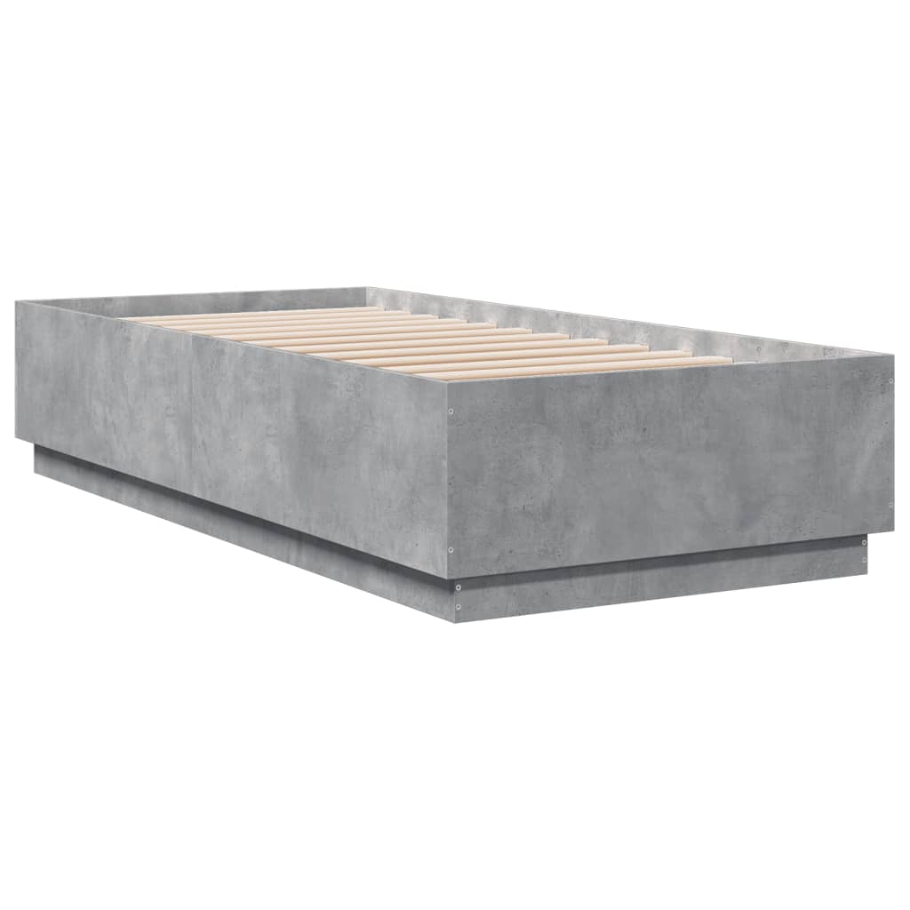 Sengeramme med LED-lys betonggrå 100x200 cm konstruert tre
