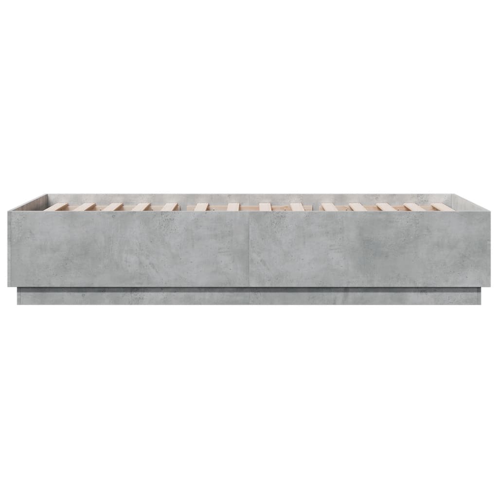 Sengeramme med LED-lys betonggrå 100x200 cm konstruert tre