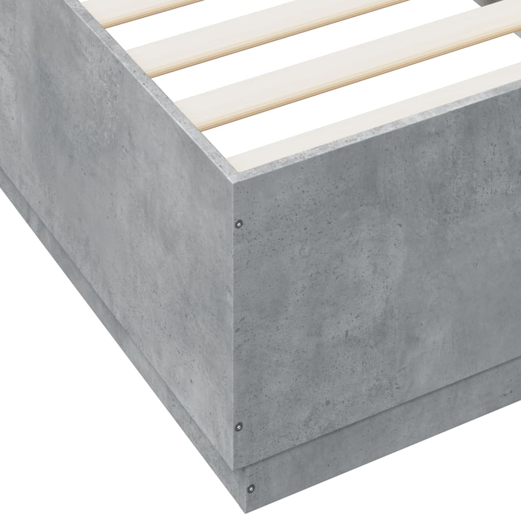 Sengeramme med LED-lys betonggrå 100x200 cm konstruert tre