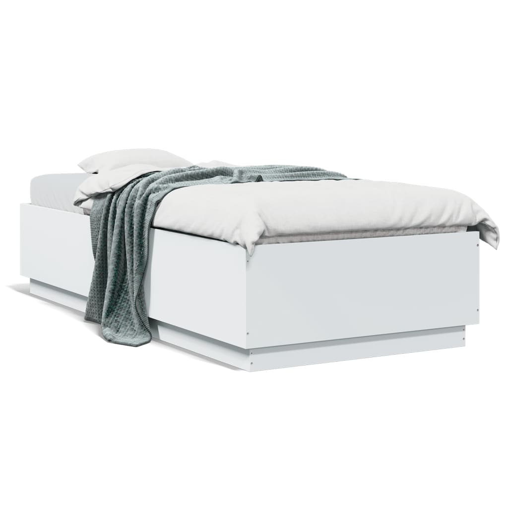 Sengeramme med LED-lys hvit 90x200 cm konstruert tre