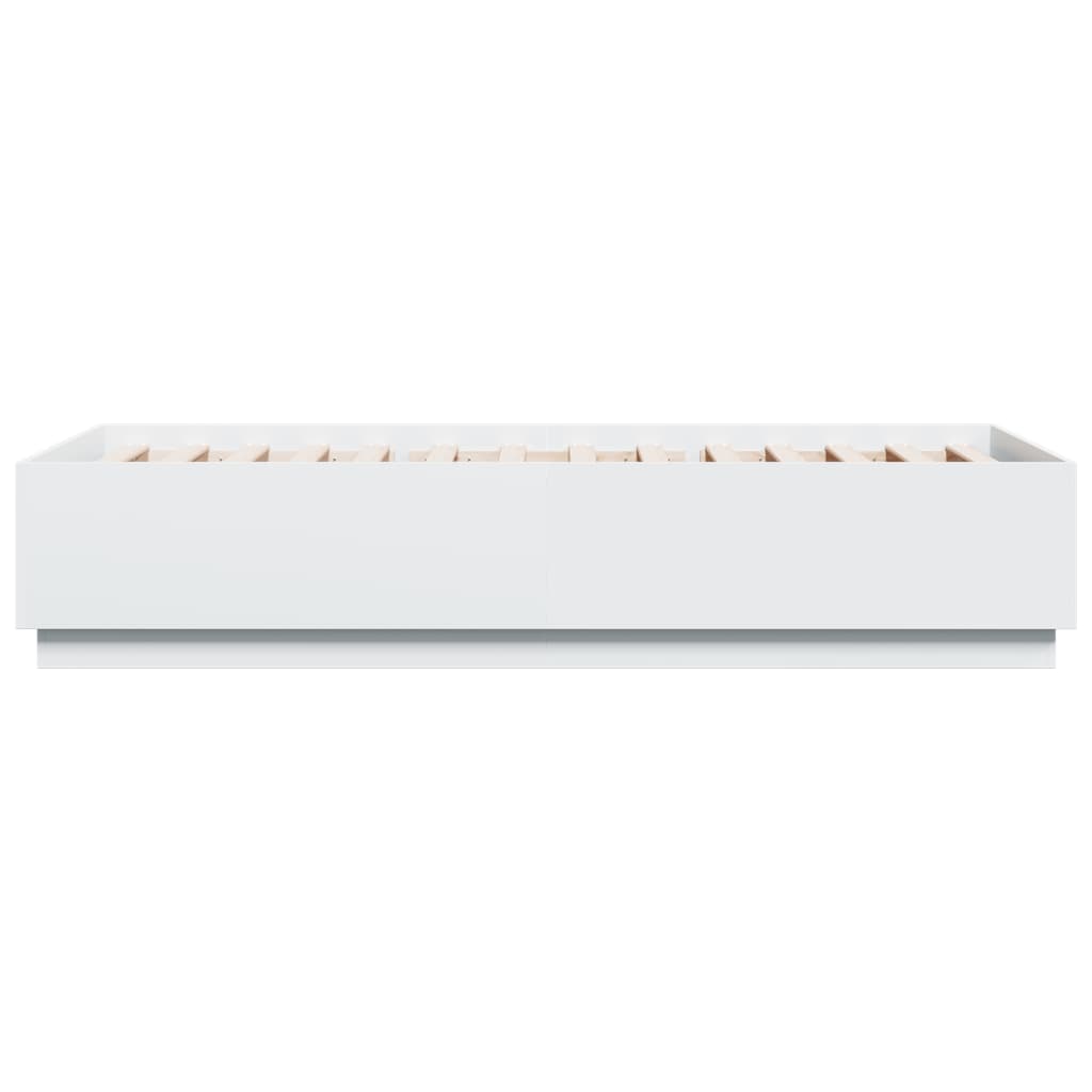 Sengeramme med LED-lys hvit 90x200 cm konstruert tre
