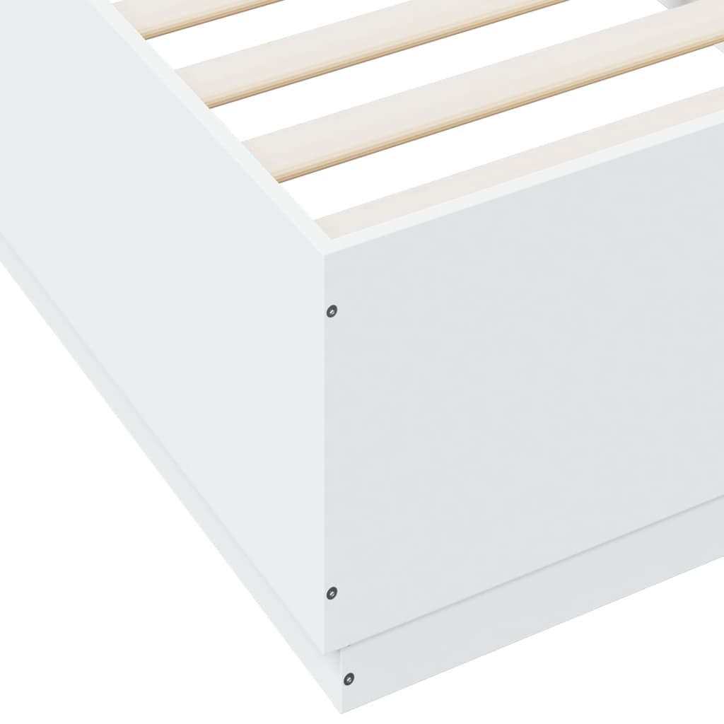 Sengeramme med LED-lys hvit 90x200 cm konstruert tre