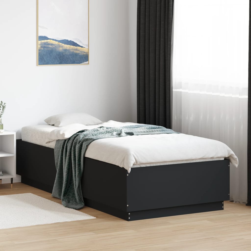 Sengeramme med LED-lys svart 90x200 cm konstruert tre