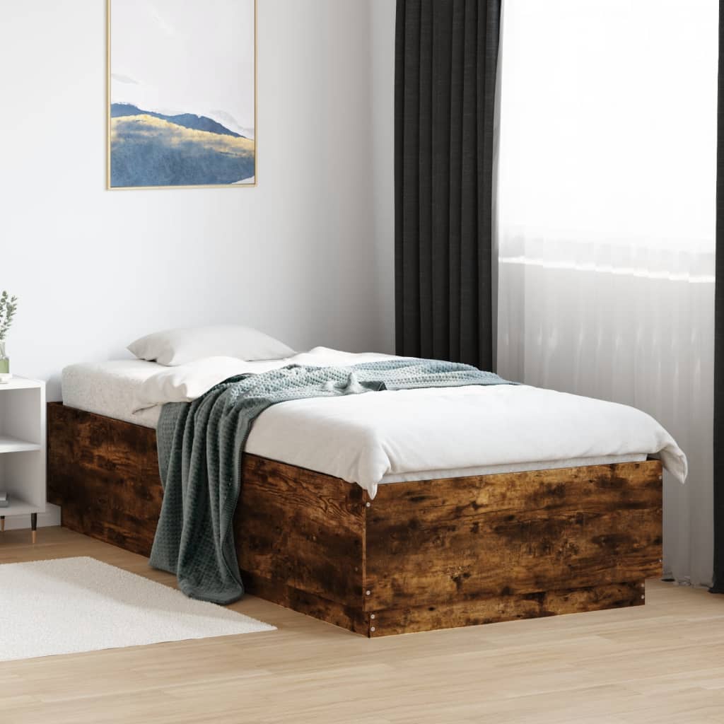 Sengeramme med LED-lys røkt eik 90x200 cm konstruert tre