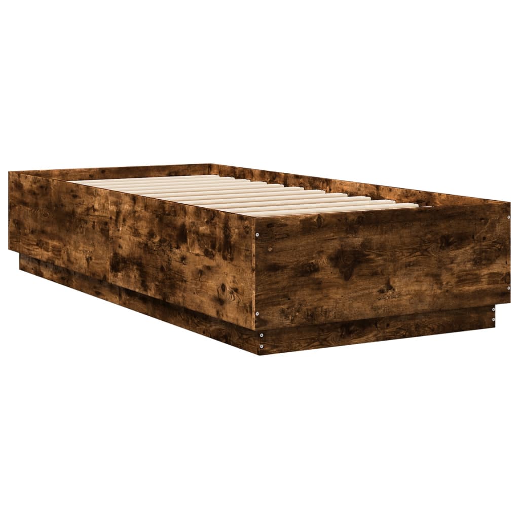 Sengeramme med LED-lys røkt eik 90x200 cm konstruert tre