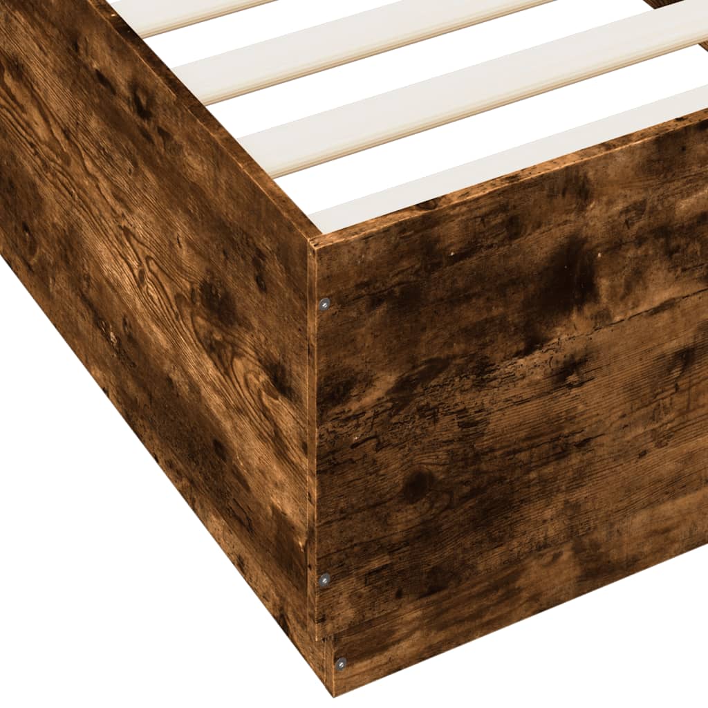 Sengeramme med LED-lys røkt eik 90x200 cm konstruert tre
