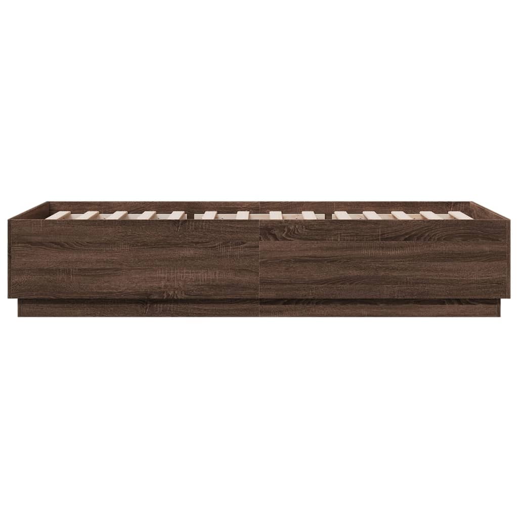 Sengeramme med LED-lys brun eik 90x200 cm konstruert tre