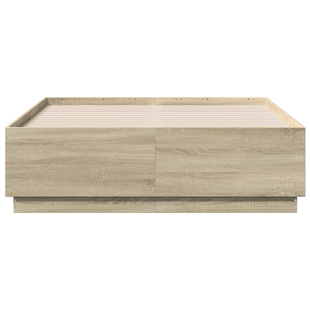 Sengeramme med LED-lys sonoma eik 140x190 cm konstruert tre