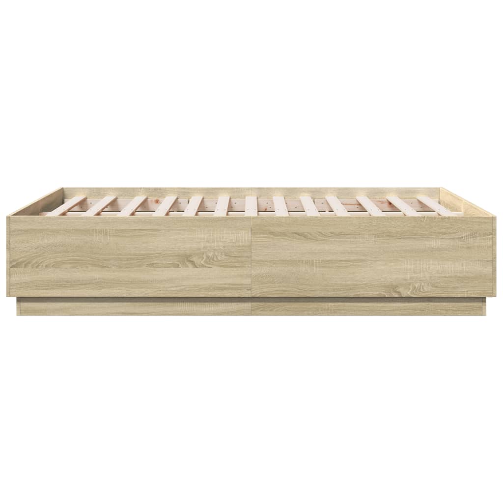 Sengeramme med LED-lys sonoma eik 140x190 cm konstruert tre