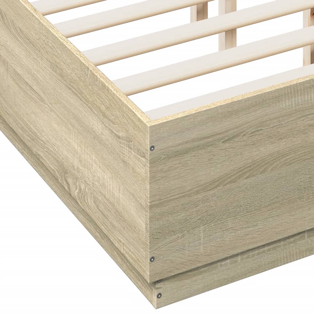 Sengeramme med LED-lys sonoma eik 140x190 cm konstruert tre