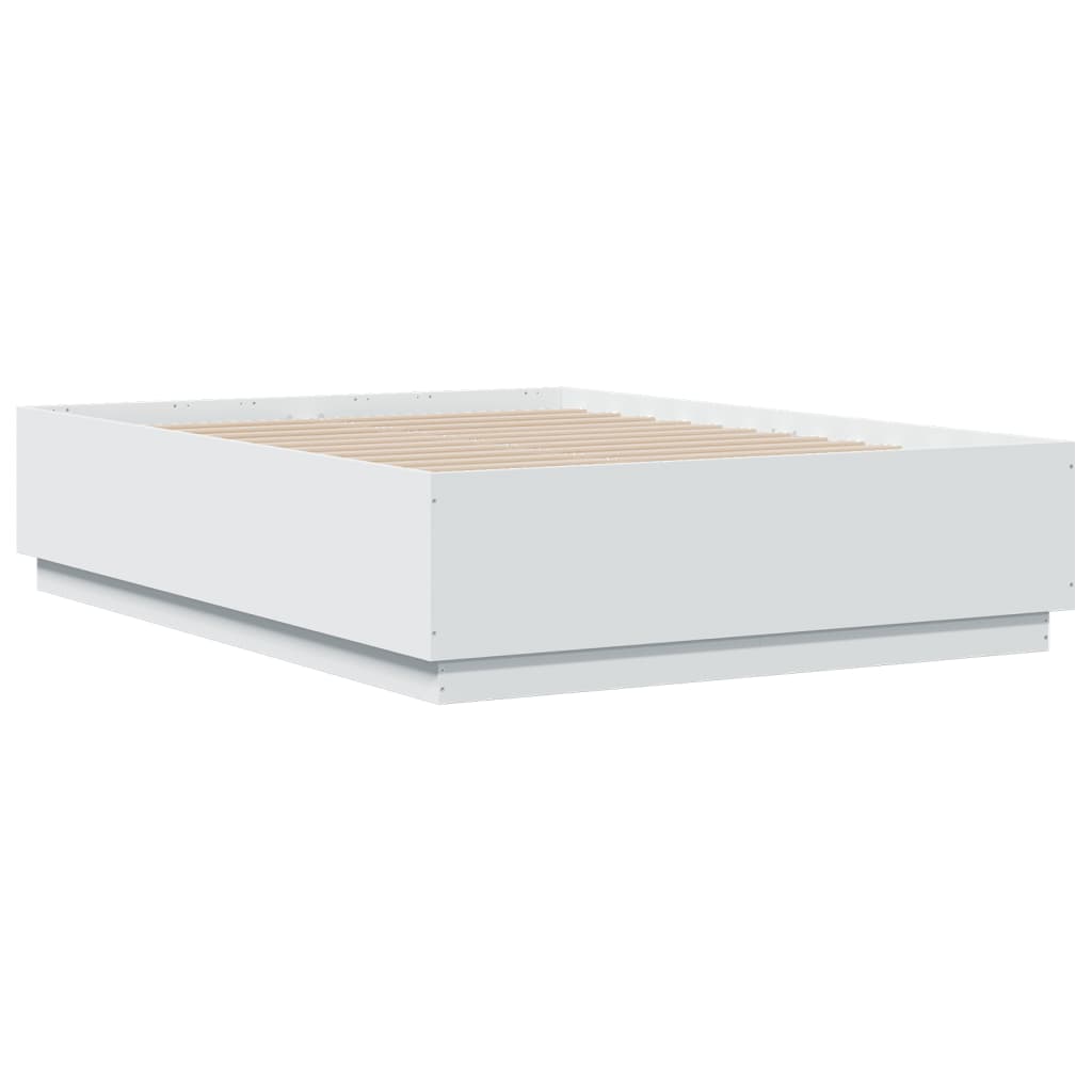 Sengeramme med LED-lys hvit 135x190 cm konstruert tre