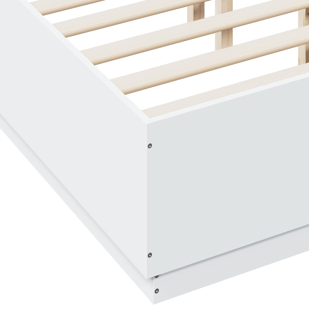 Sengeramme med LED-lys hvit 135x190 cm konstruert tre