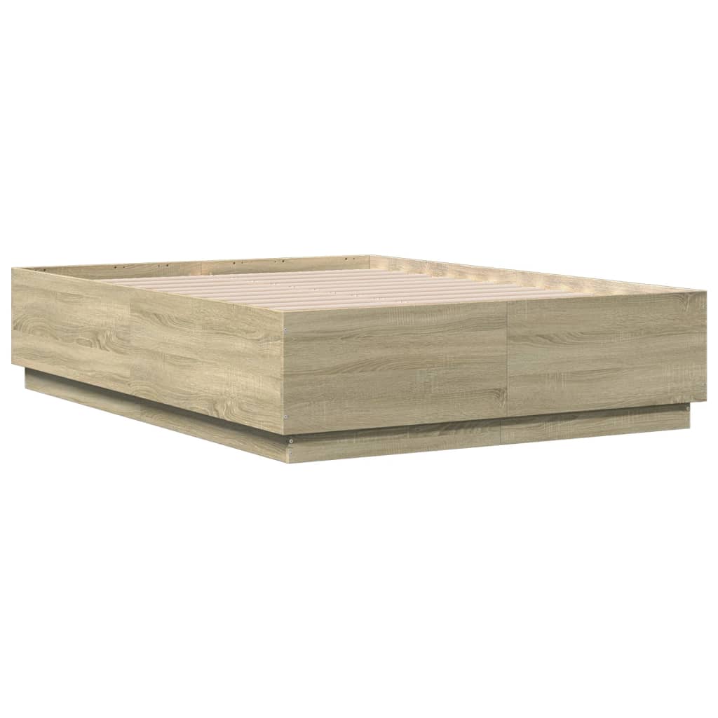 Sengeramme med LED-lys sonoma eik 135x190 cm konstruert tre
