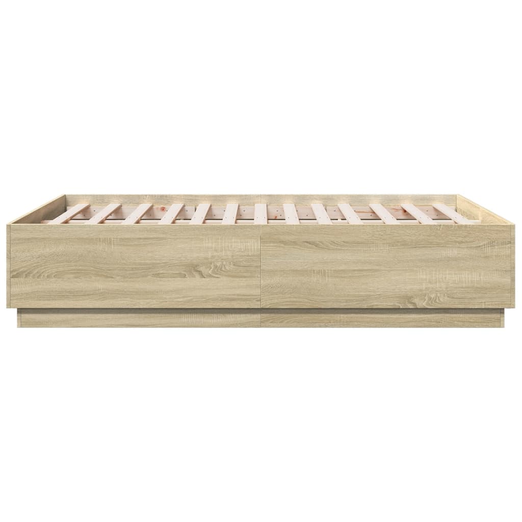Sengeramme med LED-lys sonoma eik 135x190 cm konstruert tre