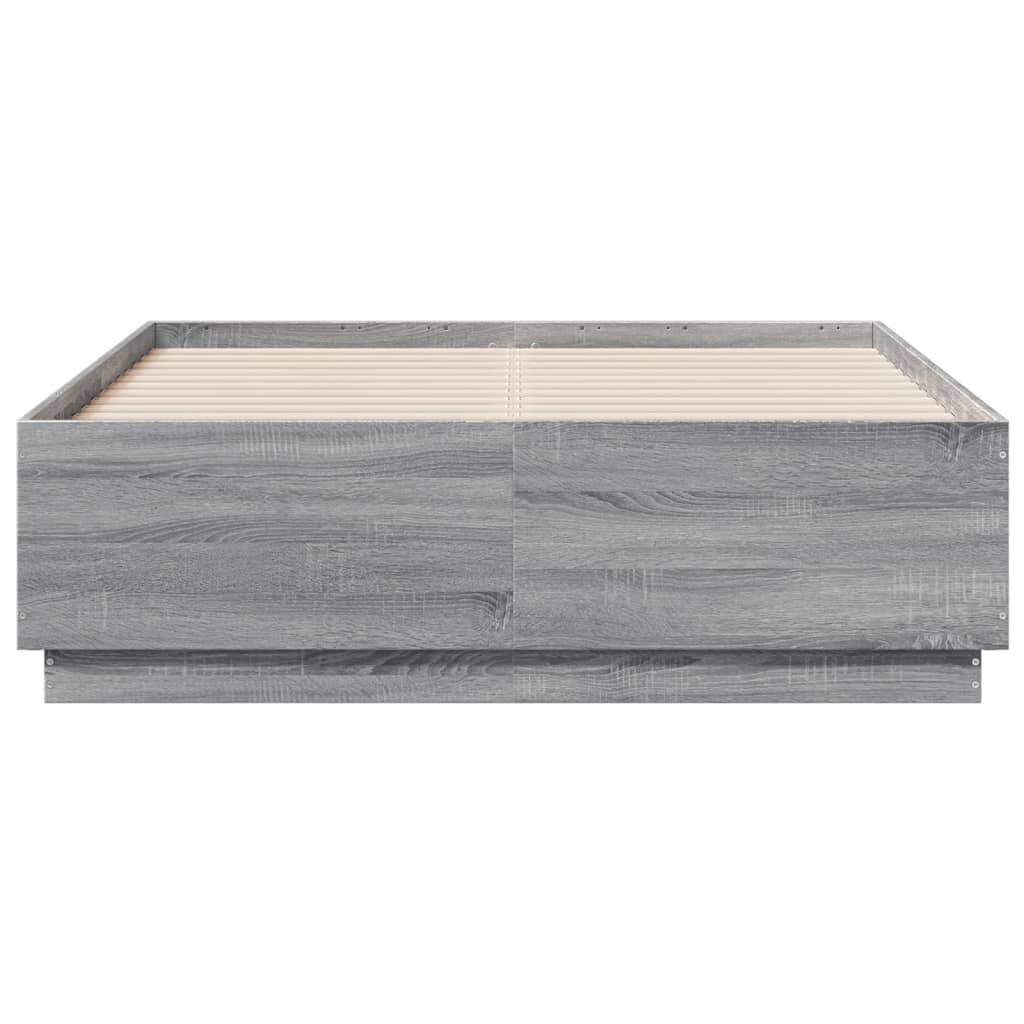 Sengeramme med LED-lys grå sonoma 135x190 cm konstruert tre