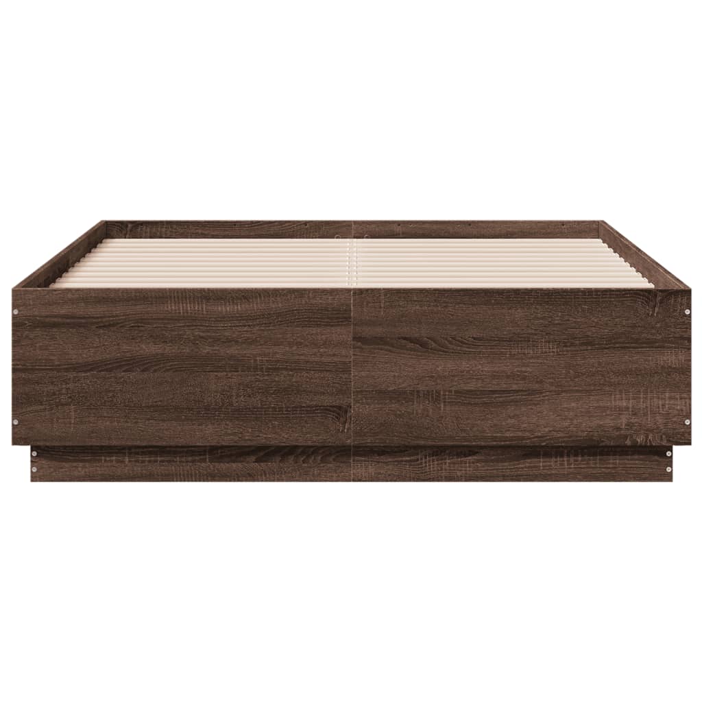 Sengeramme med LED-lys brun eik 135x190 cm konstruert tre