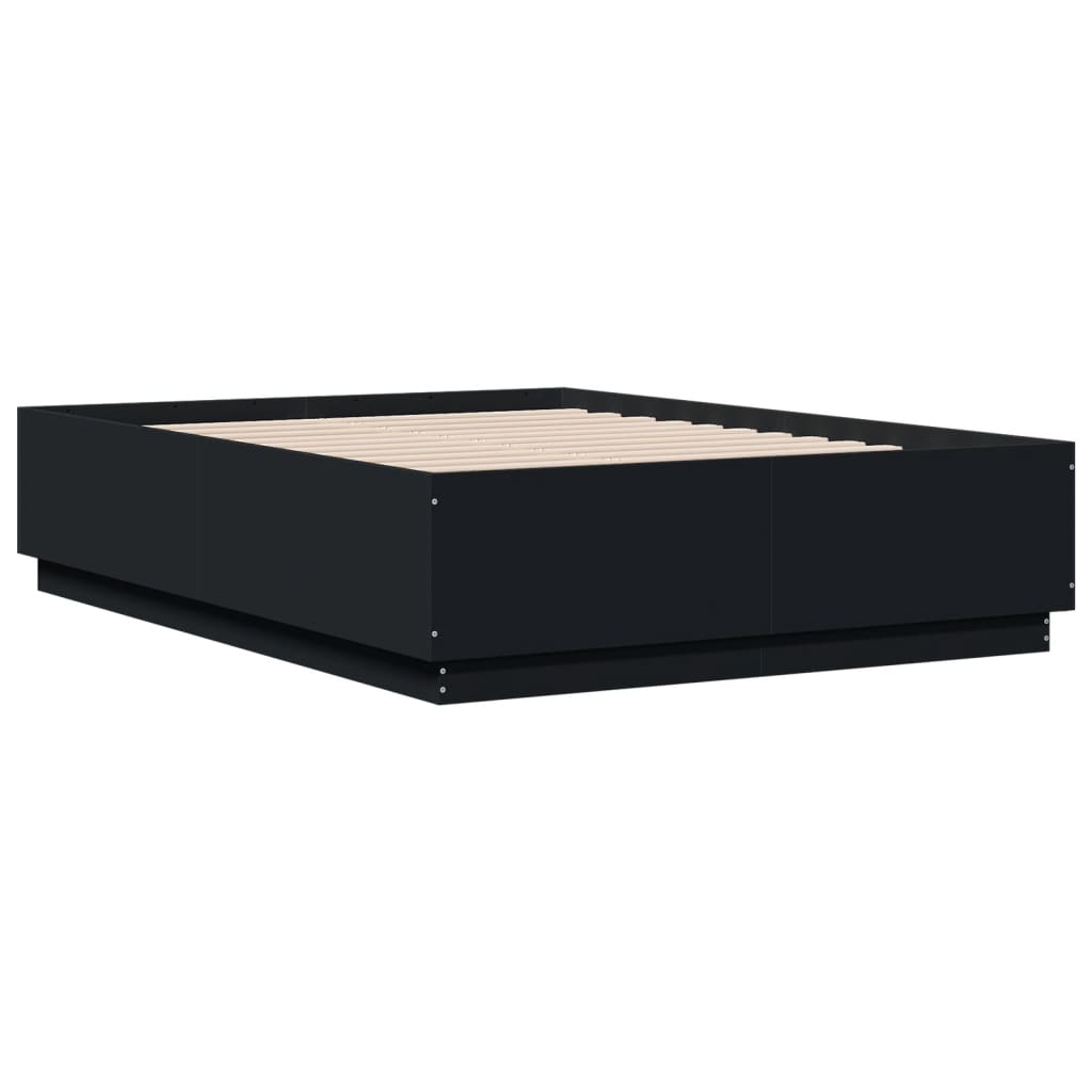 Sengeramme med LED-lys svart 120x190 cm konstruert tre