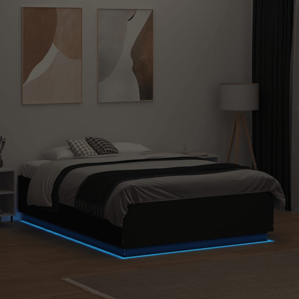 Sengeramme med LED-lys svart 120x190 cm konstruert tre