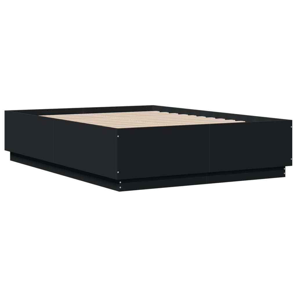 Sengeramme med LED-lys svart 120x190 cm konstruert tre