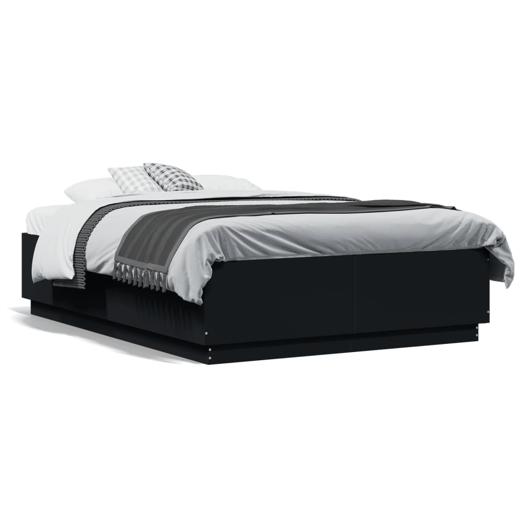 Sengeramme med LED-lys svart 120x190 cm konstruert tre