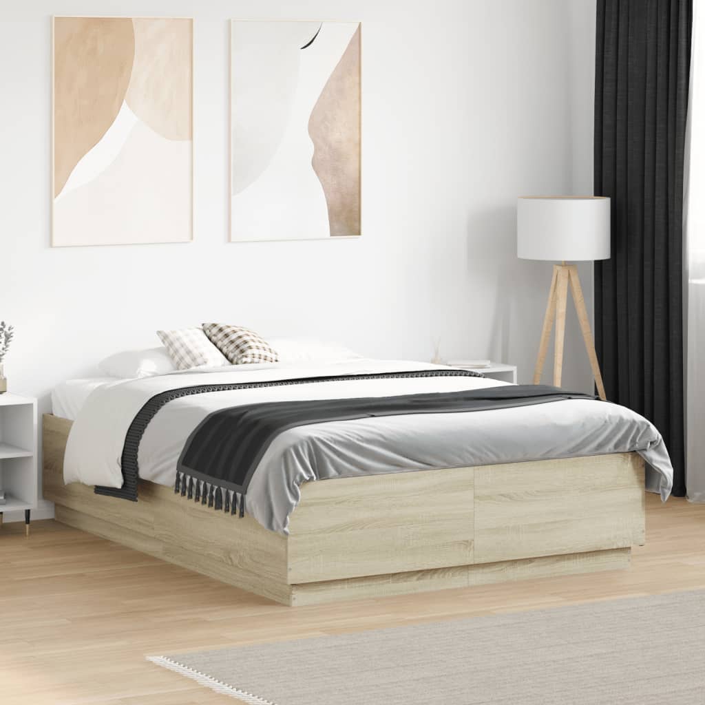 Sengeramme med LED-lys sonoma eik 120x190 cm konstruert tre